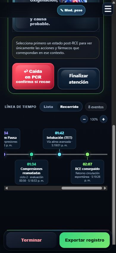 Captura original de la línea temporal de eventos en CardioCodex, vista Recorrido