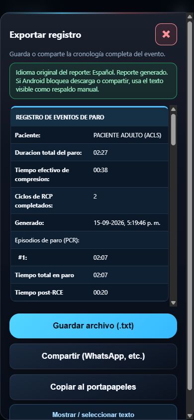 Captura del visor de reportes de la app con datos de ejemplo